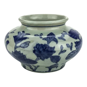 Vintage Asian Design Blue and White Floral Ceramic Planter