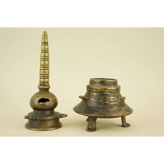 Antique Indian Dawat Bronze Inkwell in the Shape of a Stupa Pagoda, India, 19th Century For Sale - Image 12 of 18