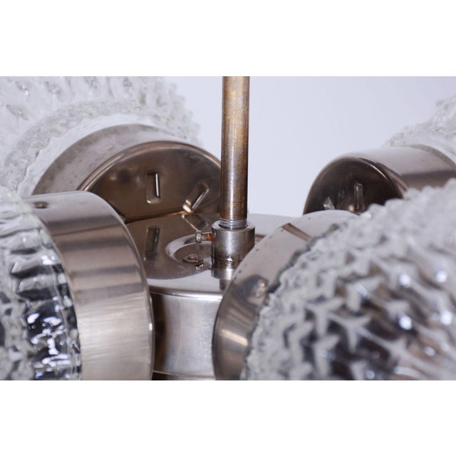 Metal Mid-Century Czech Chandelier in Brass and Glass attributed to Kamenický Šenov, 1960s For Sale - Image 7 of 12