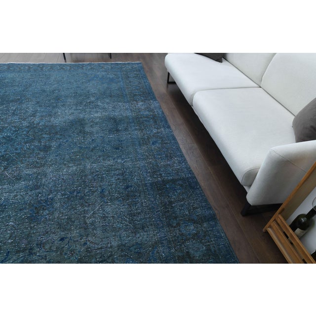1970s 1970s Vintage Persian Handmade Wool Cotton Blue Area Rug For Sale - Image 5 of 11