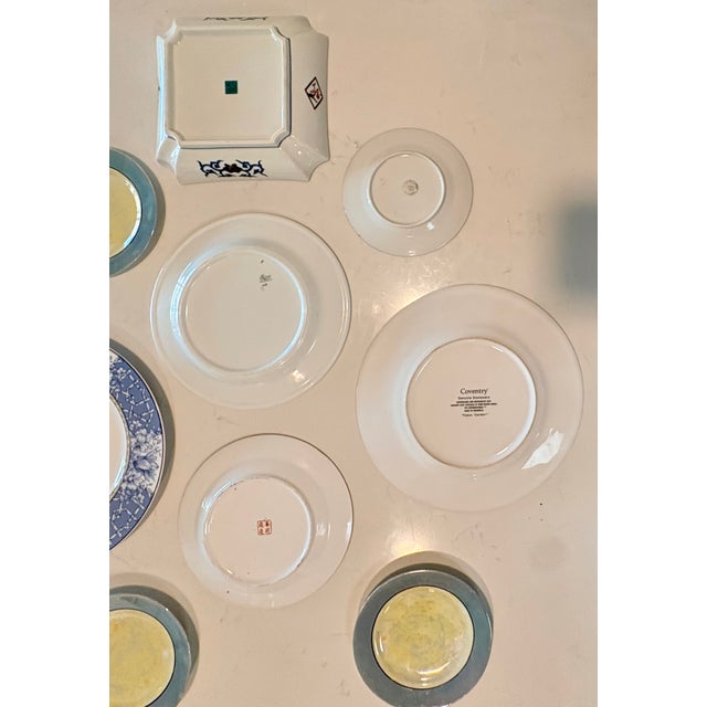 Japanese Sky Blue and Yellow Chinoiserie Wall Plate Curation-Set of 9 For Sale - Image 3 of 8