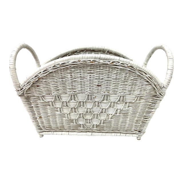 White Wicker Magazine Basket Chairish