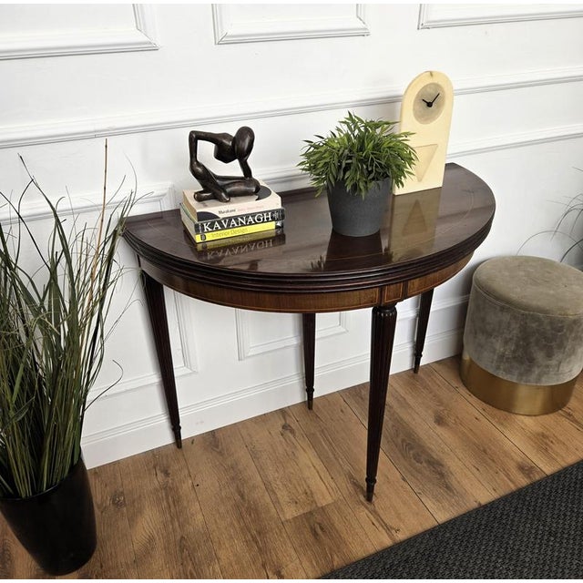 Mid-Century Italian Wooden Demi-Lune Folding Console Dining Game Table, 1970s For Sale - Image 3 of 12