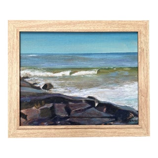 Contemporary Original Rocky Seascape Painting by Stephen Heigh “Wave” For Sale