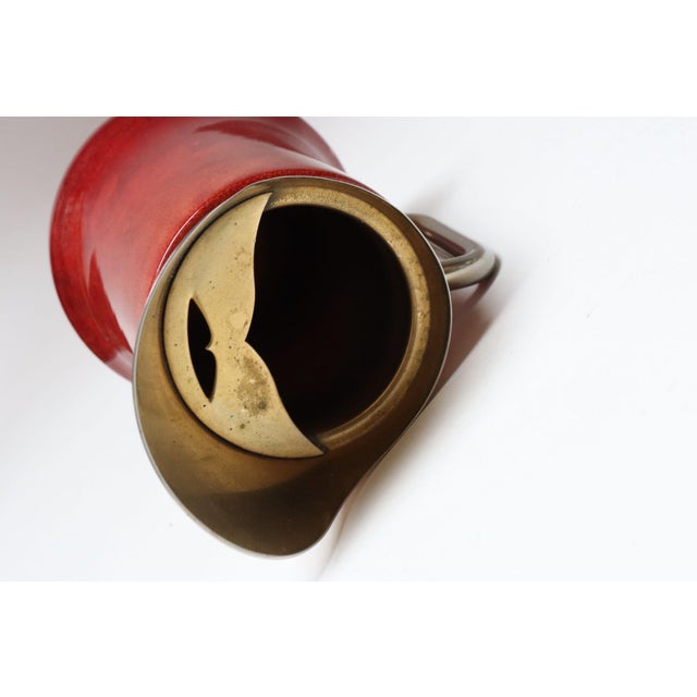 1950s Italian Modernist Pitcher in Brass and Dyed Red Goatskin by Aldo Tura For Sale - Image 12 of 18