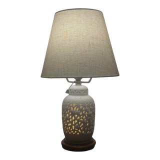 Mid Century Chinoiserie Blanc De Chine Bedside Table Lamp Doubles as a Nightlight For Sale