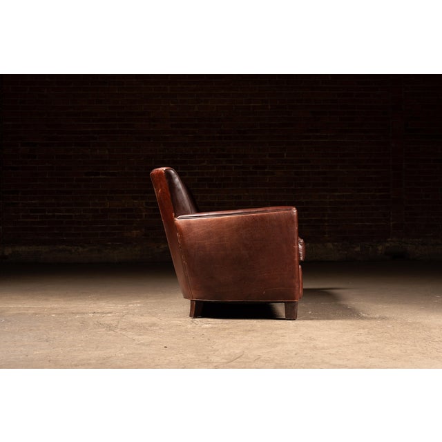 Mid 20th Century Mid-Century Brown Leather Two-Seat Sofa With Low Profile Frame For Sale - Image 5 of 10