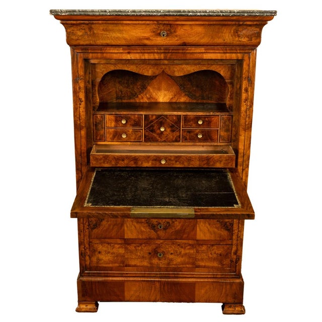 Antique French Louis Philippe Burr Walnut Secrétaire À Abattant Desk Chest 1840 For Sale - Image 10 of 18