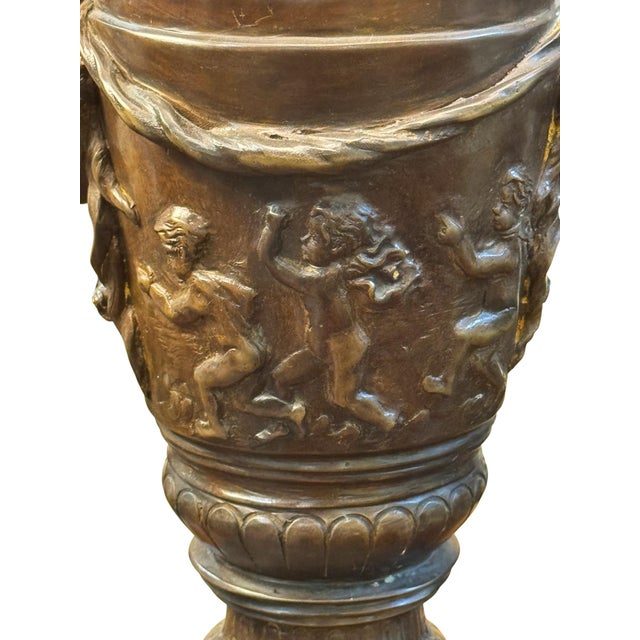 Antique Neoclassic Style Bronze Urn Lamps - Pair For Sale In Charlotte - Image 6 of 9