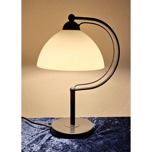 Black German Table Lamp with Black Metal Frame and Matte White Glass Shade from Honsel, 2000s For Sale - Image 8 of 8