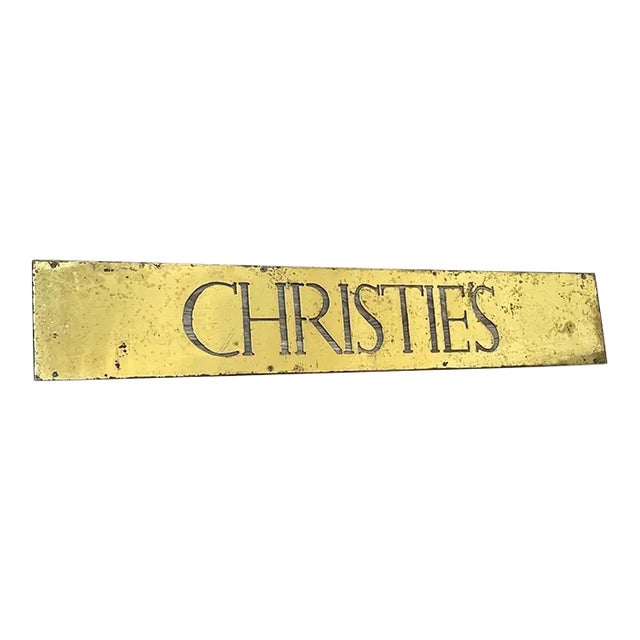 Mid Century British Rare Brass Auctioneers Wall Sign Christie's For Sale