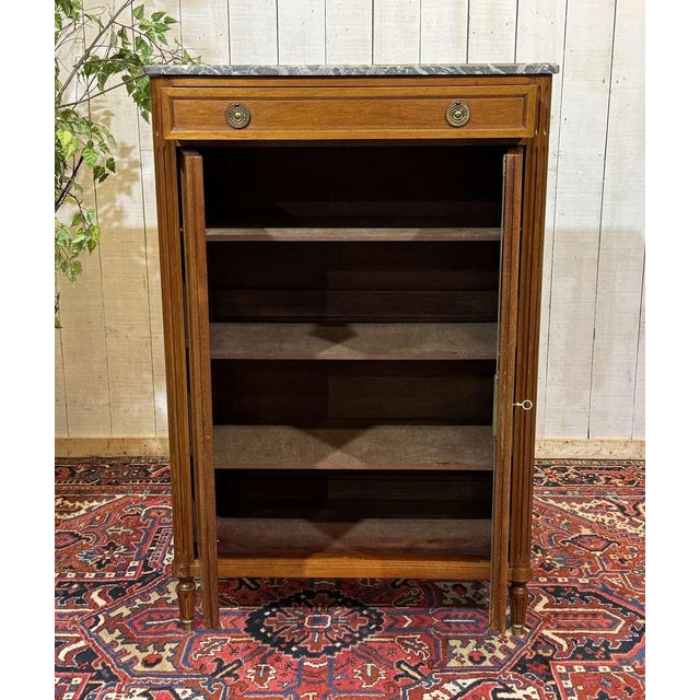 Wood Small Louis XVI Cabinet in Mahogany, Oak and Marble Top For Sale - Image 7 of 18