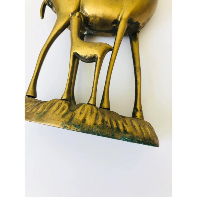 Large Vintage Brass Gazelle Sculpture With Baby, Mid-Century Modern, 1960s For Sale - Image 10 of 11