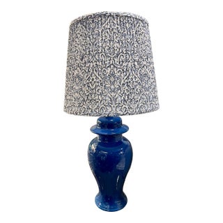 Floral Shade Blue Jar Lamp For Sale