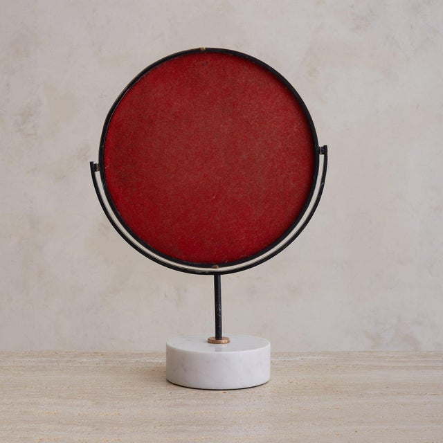 Italian Round Brass Vanity Mirror with Marble Base, 1950s For Sale - Image 4 of 9