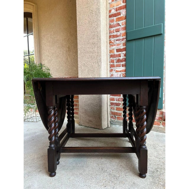 Antique English Drop Leaf Sofa Kitchen Table Barley Twist Tiger Oak Gate Leg For Sale - Image 10 of 18