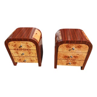 Late 20th Century Art Deco Bentwood 3 Drawer Nightstands, Pair For Sale