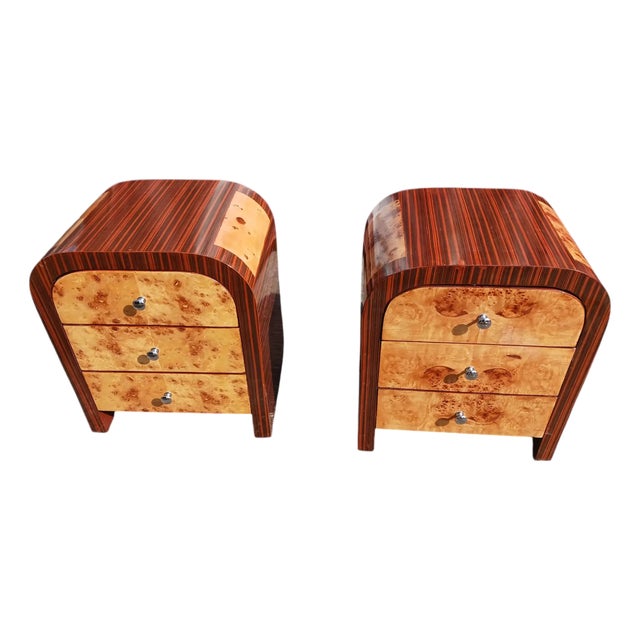Late 20th Century Art Deco Bentwood 3 Drawer Nightstands, Pair For Sale
