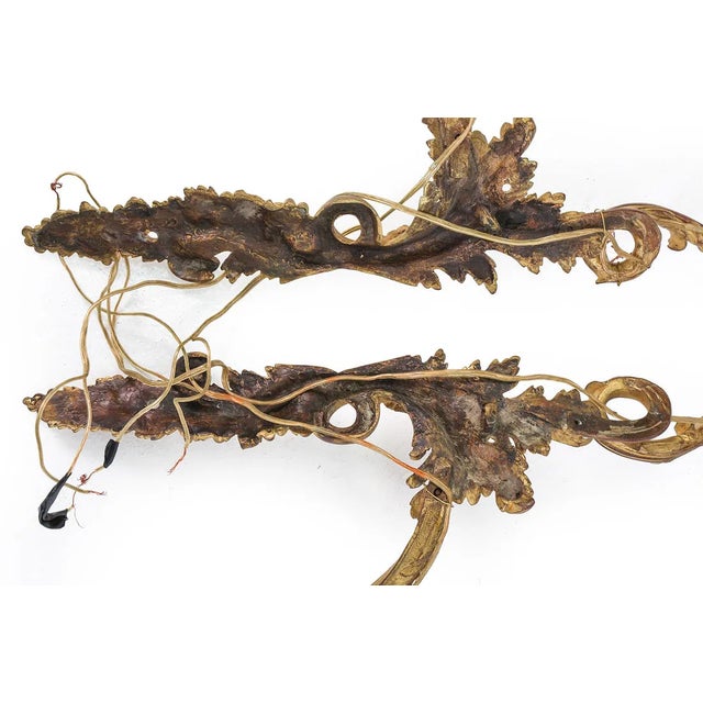 Gold Mid 20th Century Louis XV Style Gilt Bronze Wall Sconces With Black Shades - a Pair For Sale - Image 8 of 8