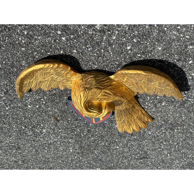 Early 20th C. American Gilt Wood Carved Eagle + Shield Patriotic Icon For Sale - Image 6 of 10