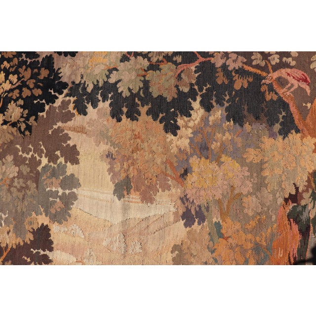 Antique French Tapestry With Woodland Landscape and Swan Design For Sale - Image 10 of 15
