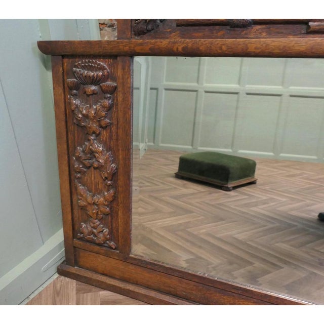 1900 - 1909 Large Arts and Crafts Carved Oak Overmantel or Wall Mirror, 1900s For Sale - Image 5 of 6