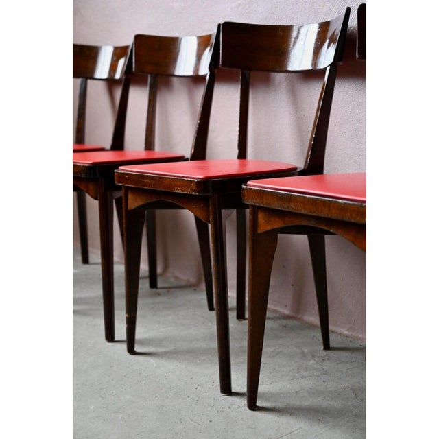 Vintage Parisian Bohemian Beech and Red Leatherette Bistro Chairs, Set of 4 For Sale - Image 15 of 15