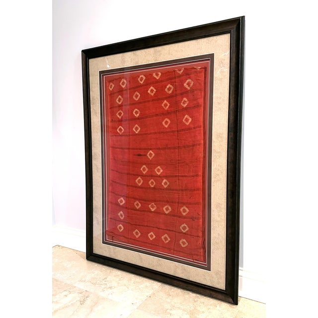 A large Pre-Columbian textile fragment with geometrical tie dye motifs from Wari culture (circa 450 to 1000 AD), a Middle...