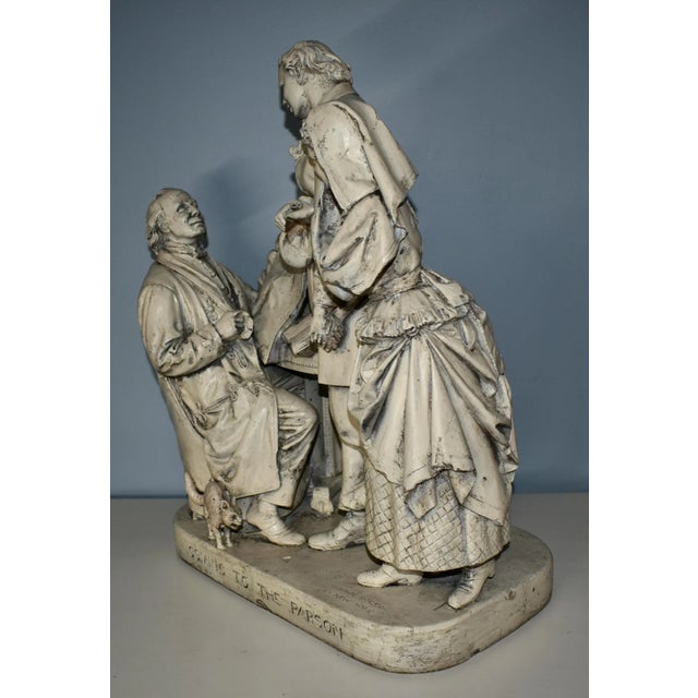 Tan John Rogers Plaster Statue Sculpture Antique Coming to the Parson Patented 1870 For Sale - Image 8 of 12