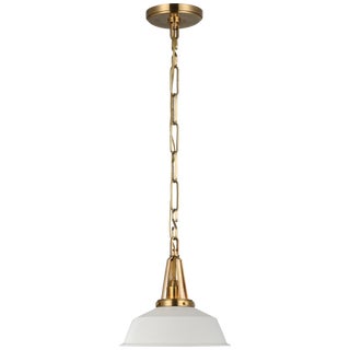 Chapman & Myers for Visual Comfort Signature Layton 10" Pendant in Antique-Burnished Brass with Matte White shade For Sale