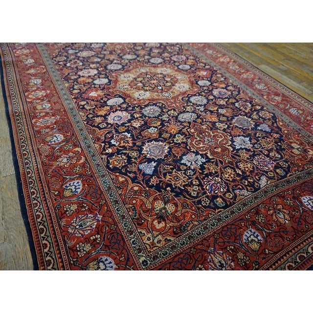 1920s Blue Navy Medallion Antique Persian Silk & Wool Kashan Carpet 4'4" X 6'6' Rug For Sale - Image 4 of 13