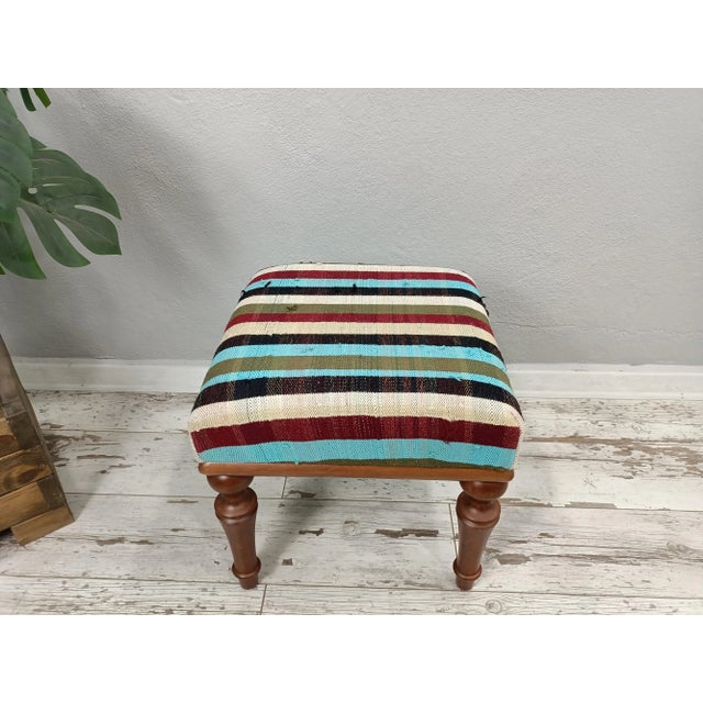 Kilim Upholstered Pouffe Footstool For Sale - Image 9 of 9