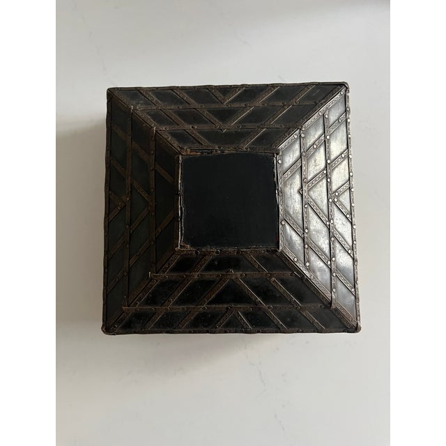 Vintage Wood Decorative Flip Top Trinket Storage Box with Metal Outside Brown Detailed Metal Designs Flip Top with Hinges...