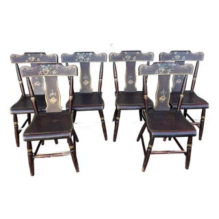 Set of 6 19th C. Adams/York County Pa Paint-Decorated Plank Seat Kitchen Windsor Chairs For Sale