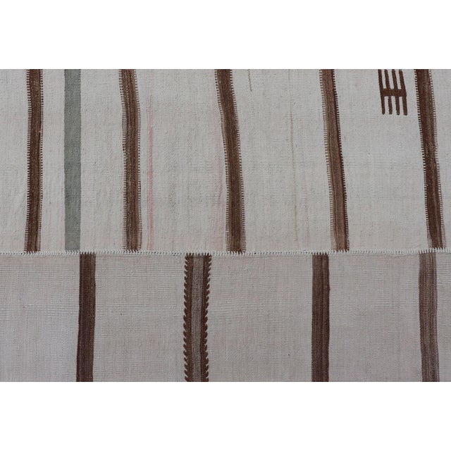 Large Turkish Vintage Flat-Weave in Light Brown and Cream With Stripe Design For Sale - Image 10 of 13
