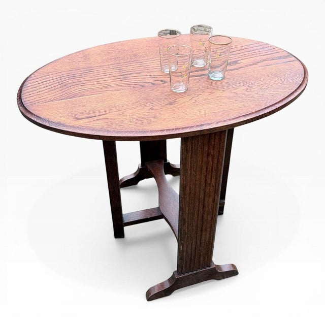 Arts & Crafts Oak Folding Wine Table For Sale - Image 9 of 11