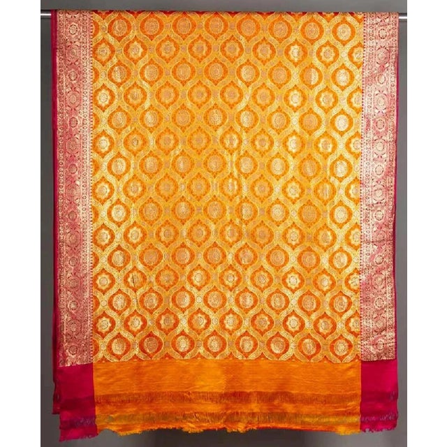 Metal 60s Saree Sari Silk India Benaras Lot 2 Tapestry 22k Gold Brocade Vintage Indian For Sale - Image 7 of 9