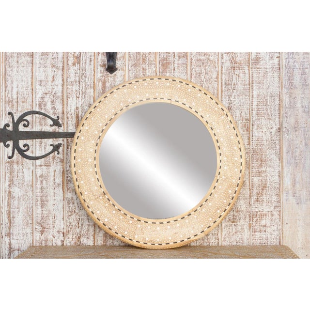 Ecru Bleached Farmhouse Zellige Round Inlay Mirror For Sale - Image 8 of 8