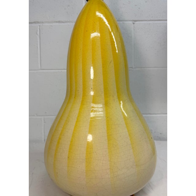Antique French Yellow Brass Gourd Shaped Pottery Electric Table Lamp Light For Sale - Image 9 of 13