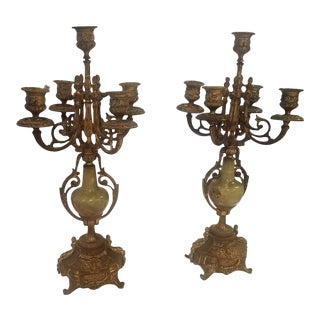 Late 19th Century Antique French Gilt Bronze Candleholders - A Pair For Sale