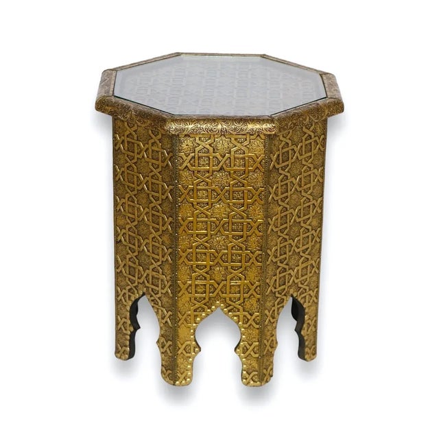 2020s Moroccan Golden Metal Side Table For Sale - Image 5 of 6