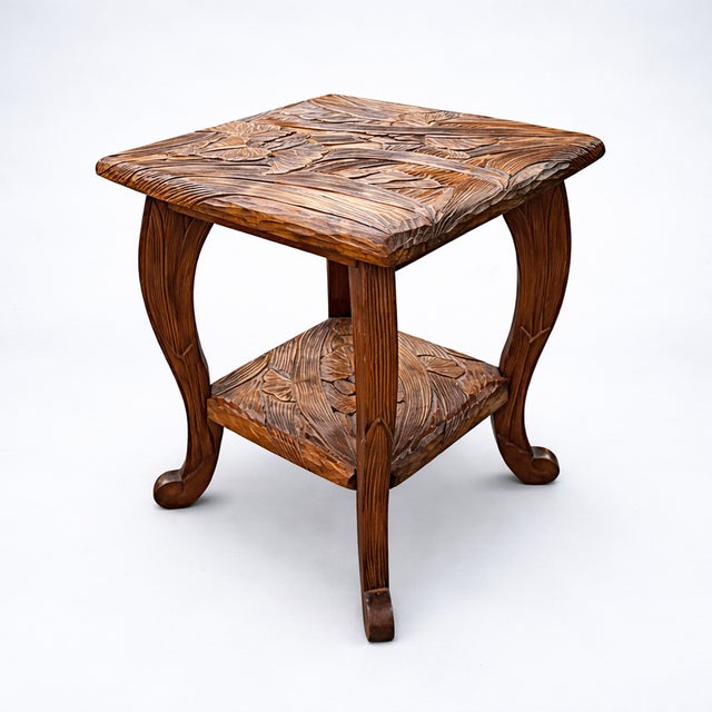 Antique Japanese Carved Fruitwood Side Table from Liberty of London, 1930s, in Very Good conditions. Designed 1920 to 1949