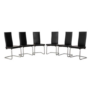 Black Leather and Chrome Dining Chairs, Set of 6 For Sale