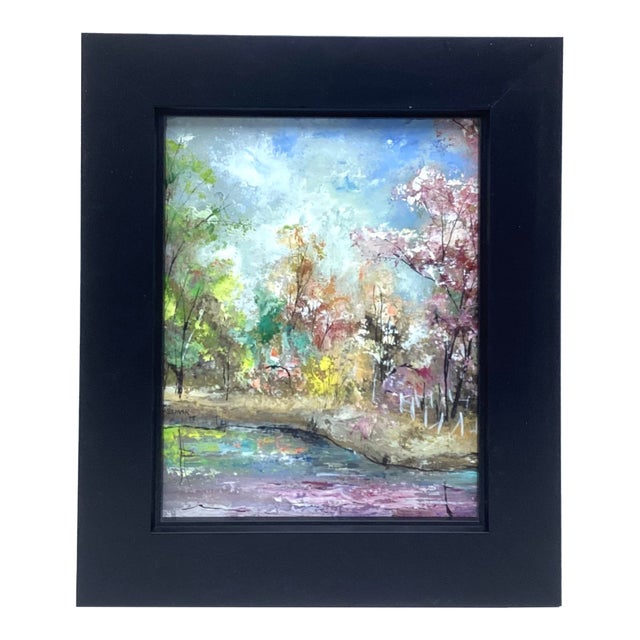 1970s Spring Landscape Impressionist Oil Painting on Masonite Board by Stacy Szmak For Sale
