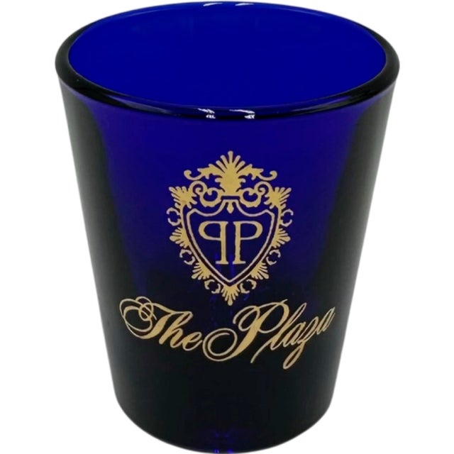 Vintage Contemporary The Plaza Hotel Nyc Cobalt Blue Shot Glass For Sale - Image 9 of 12