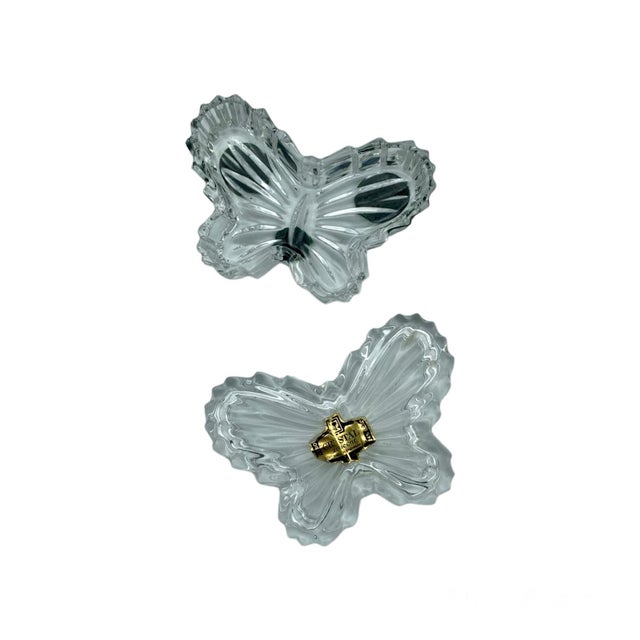 This is a very pretty Zajecar 24% lead crystal, butterfly shaped, trinket dish with removable lid from Yugoslavia.