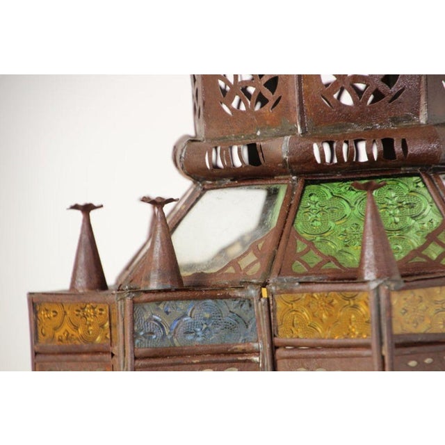 Metal Moroccan Moorish Multi-Color Glass Lantern in Star Shape For Sale - Image 7 of 15