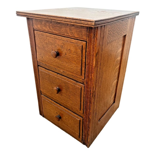 Antique Nightstand, Small Chest, Mission Arts & Crafts Quarter Sawn Oak 3 Drawer For Sale