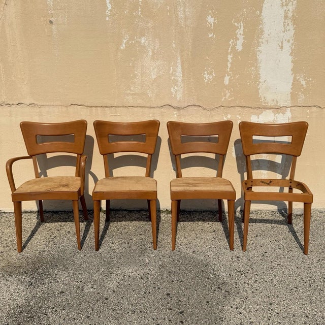 Brown Vintage Heywood Wakefield MCM Dog Bone Maple Dining Room Chairs - Set of 4 For Sale - Image 8 of 10