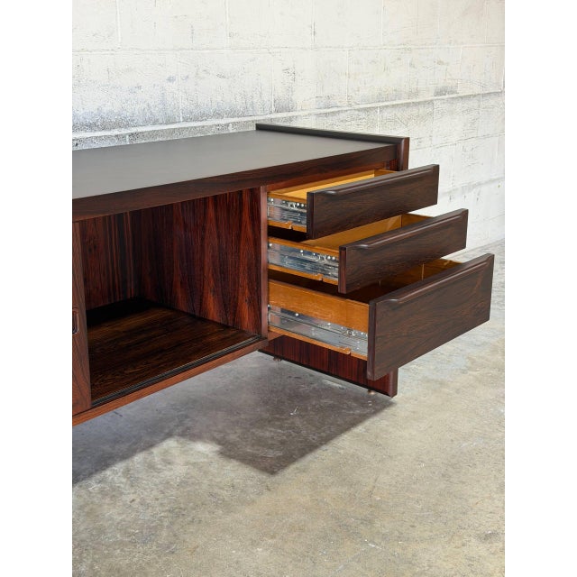 Long Rosewood Sideboard Credenza With Doors and Drawers Danish Mid-Century Modern 1970s For Sale In Los Angeles - Image 6 of 11